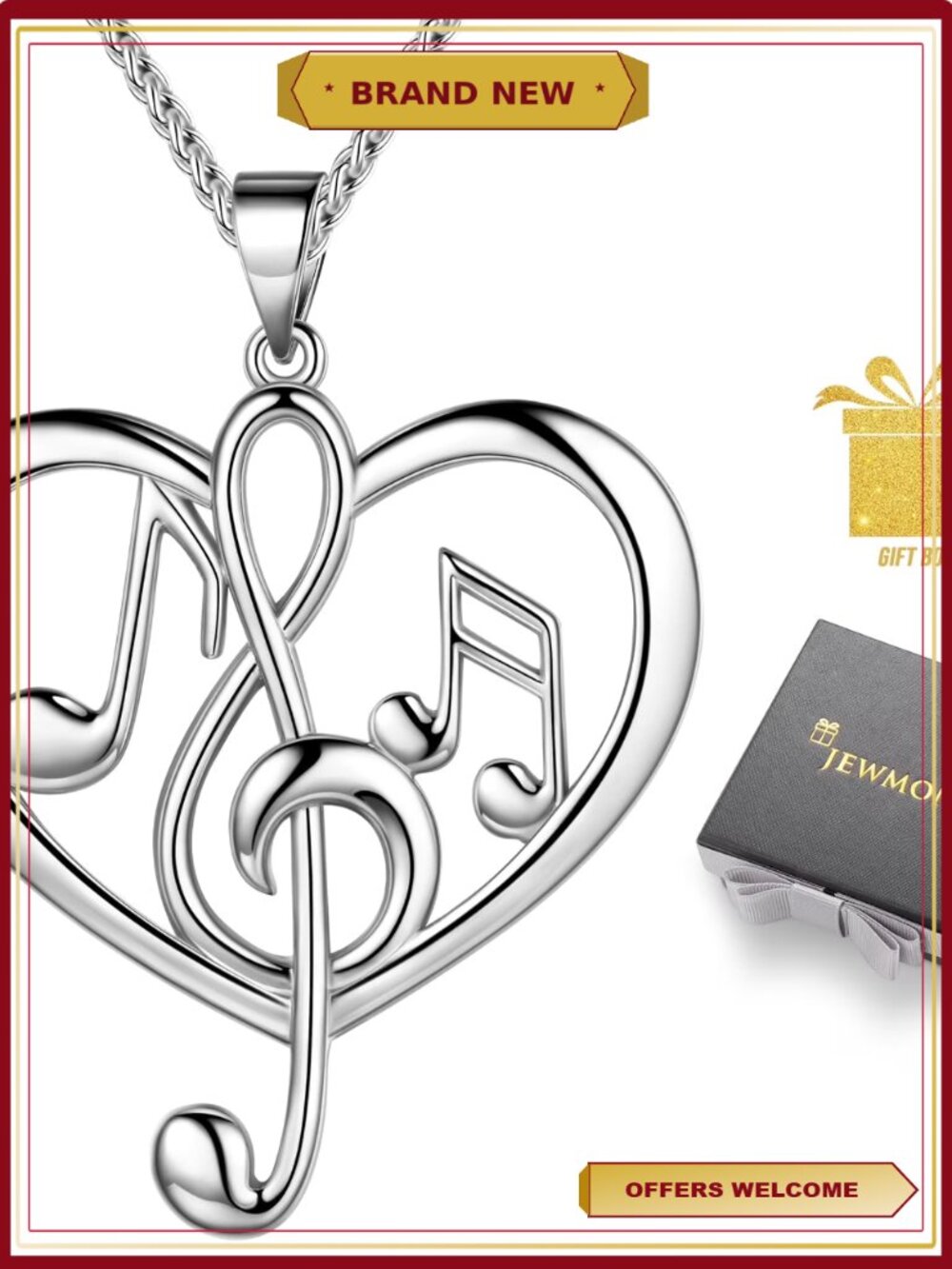 Music Note Treble Clef Heart Necklace for Women Valentine's Day Gift